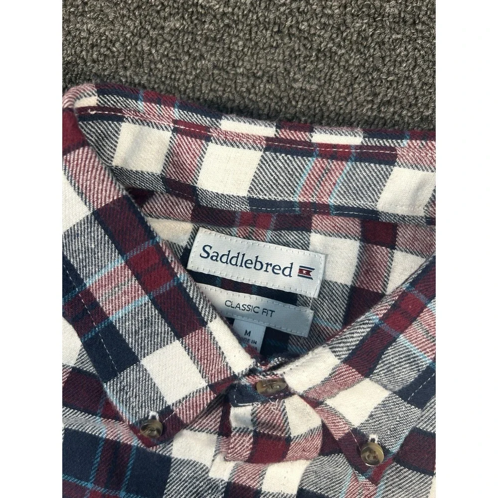 New Saddlebred Flannel Shirt Men's Medium Red White Blue Gingham Plaid Button Up - Picture 5 of 9